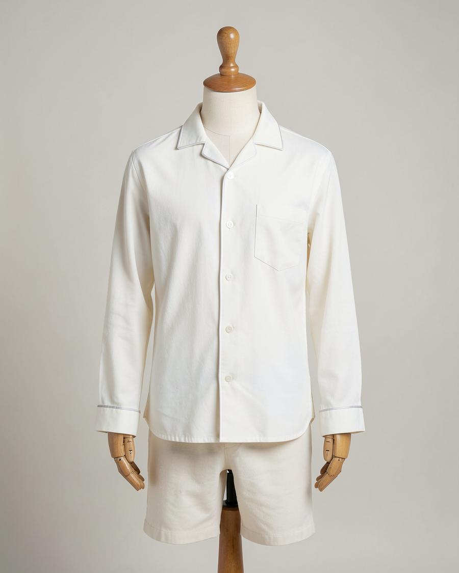 The Night Set — Giza cotton · piped night shirt & pyjama