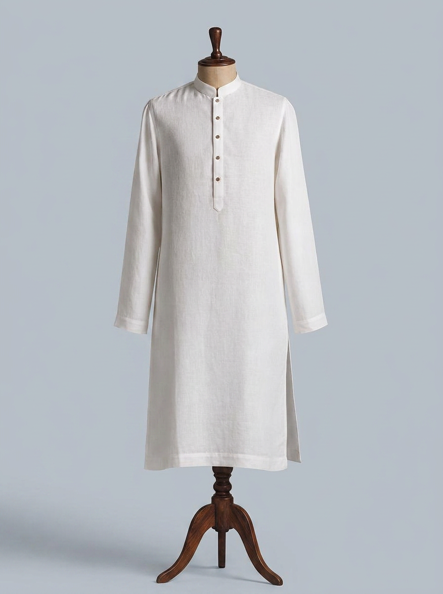 The White Linen Kurta on a tailor's mannequin