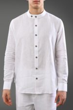 Elio – Band Collar Linen Top - Image 2