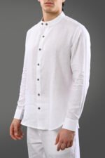 Elio – Band Collar Linen Top - Image 3