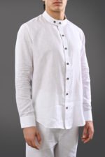 Elio – Band Collar Linen Top - Image 4
