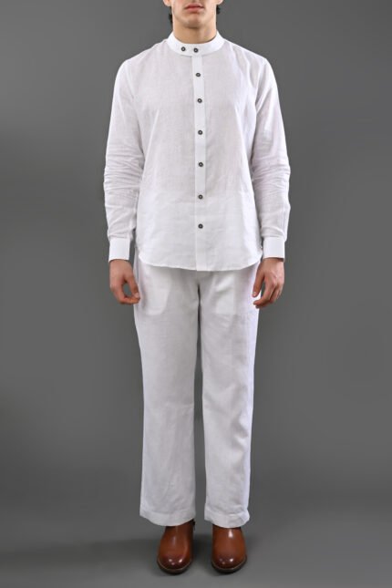 Elio – Band Collar Linen Top
